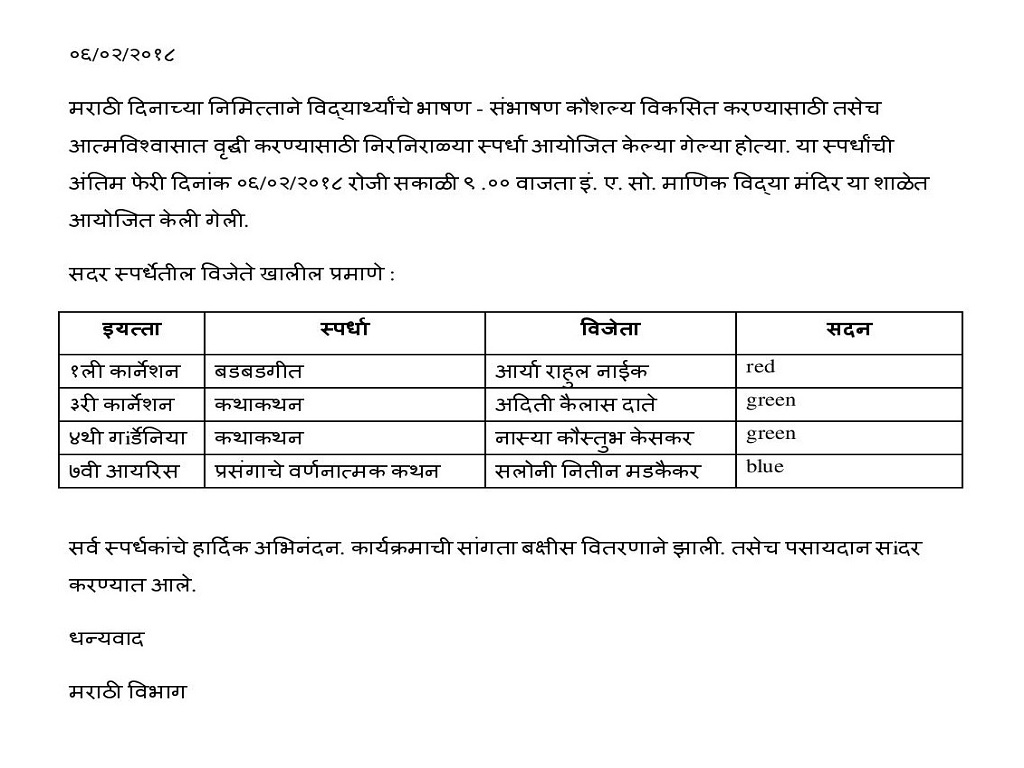 Priamry Marathi Din Competitions